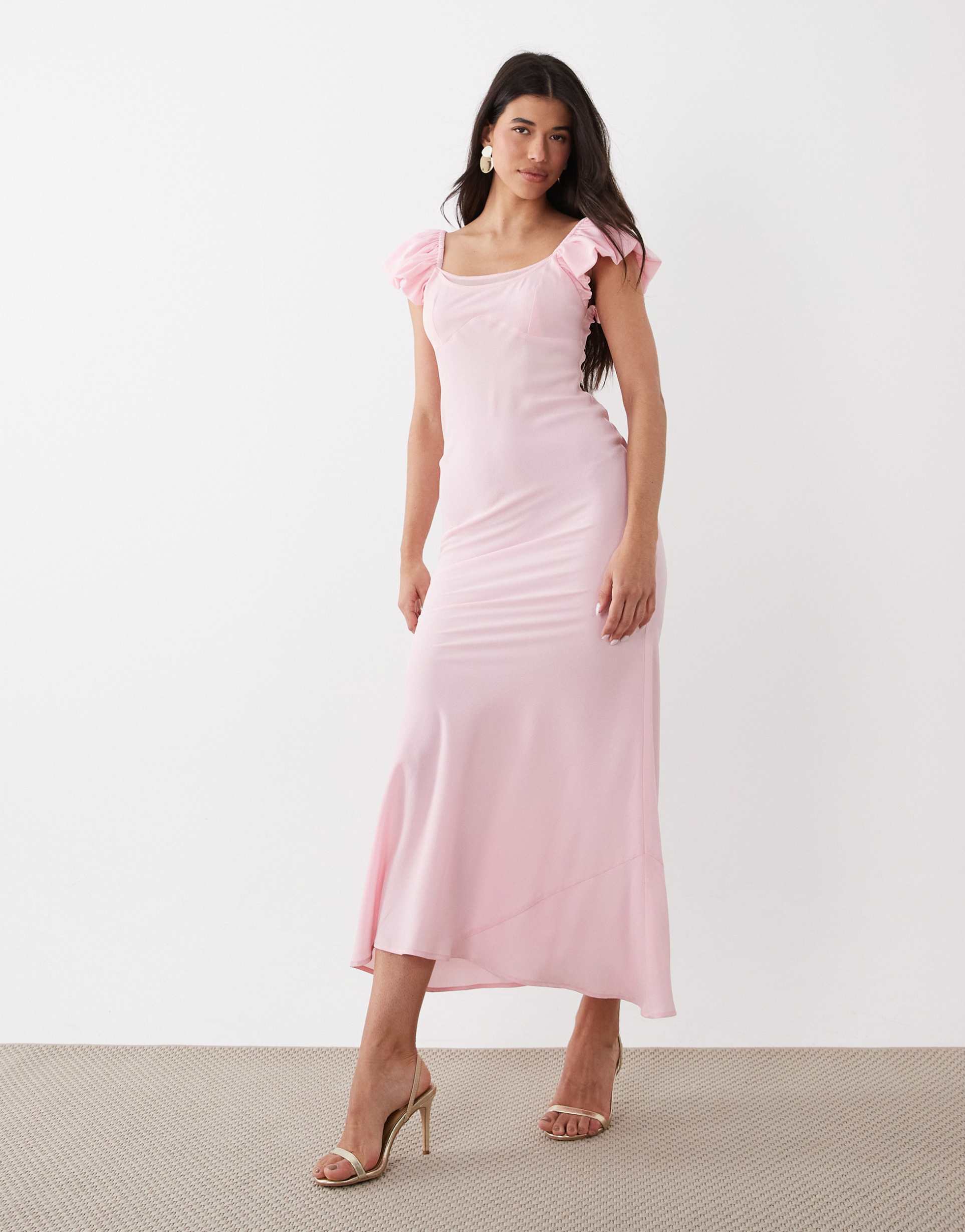 asos design ruffle sleeve double layer shift dress in light pink