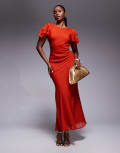 [ASOS DESIGN] ASOS DESIGN ruffle sleeve high neck maxi dress in red 6 RED