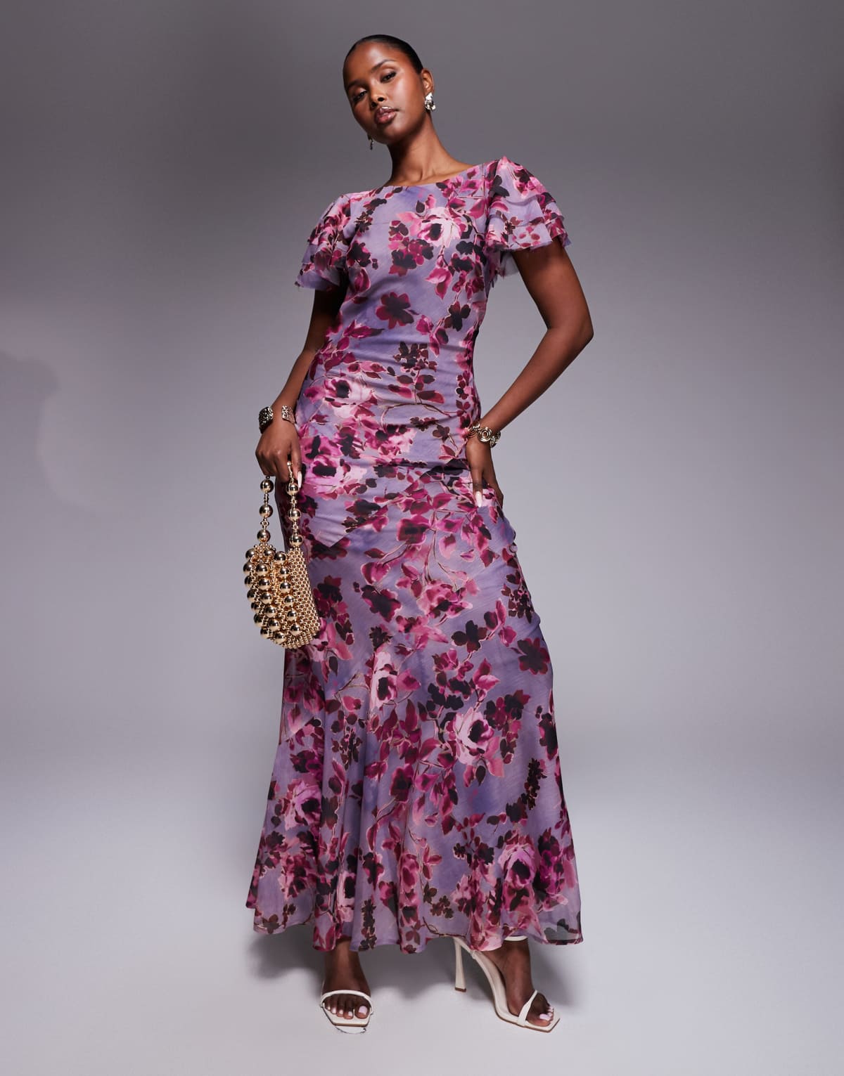 ASOS DESIGN ruffle sleeve high neck maxi dress in vintage floral print