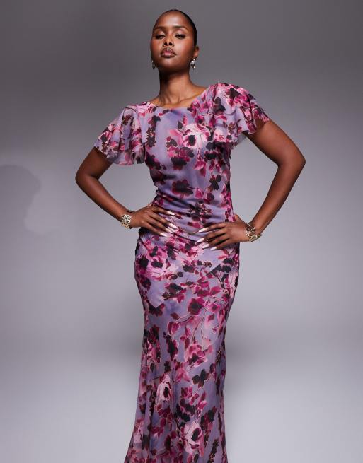 ASOS DESIGN ruffle sleeve high neck maxi dress in vintage floral print