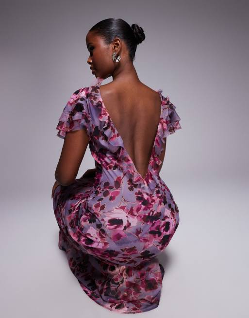 ASOS DESIGN ruffle sleeve high neck maxi dress in vintage floral print