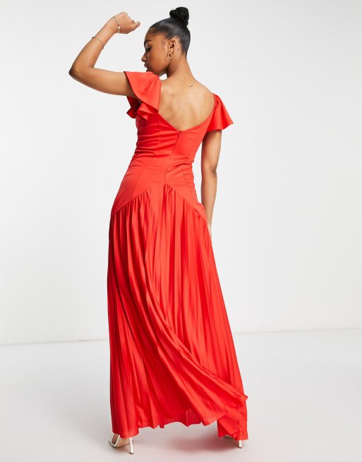 Scarlet Red Maxi Dress with Ruffled Sleeves & Skirt, Phase Eight