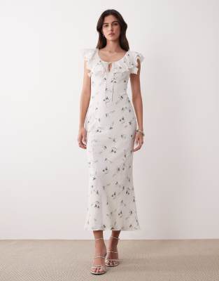 Asos Design Ruffle Sweetheart Neckline Textured Maxi Dress In Multi