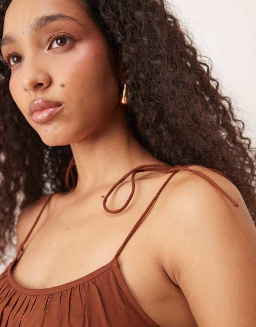 ASOS DESIGN ruffle tiered mini dress in chocolate