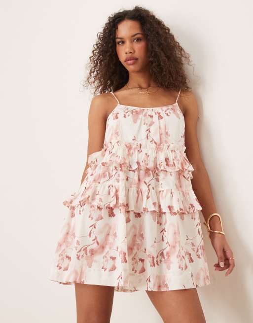ASOS DESIGN ruffle tiered mini dress in floral print