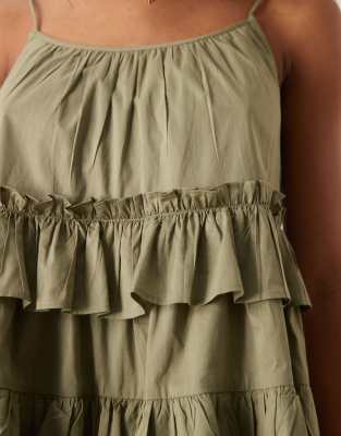 Asos Design Ruffle Tiered Mini Dress In Green