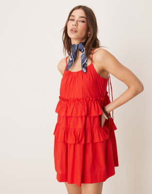 Asos Design Ruffle Tiered Mini Dress In Red