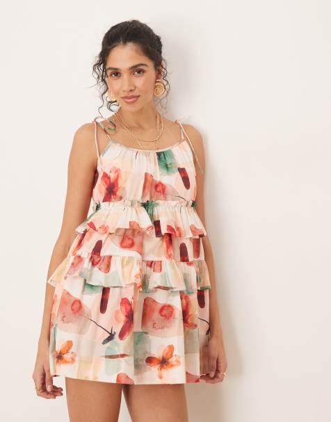 ASOS DESIGN ruffle tiered mini dress in vintage floral - view 1