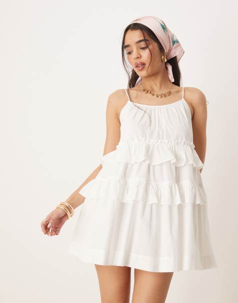 ASOS DESIGN ruffle tiered mini dress in white - view 1