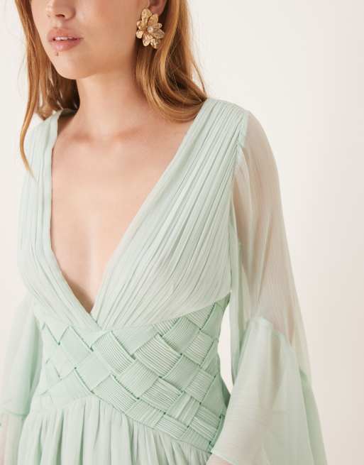 ASOS DESIGN ruffle tiered mini dress with weave detail in pale blue