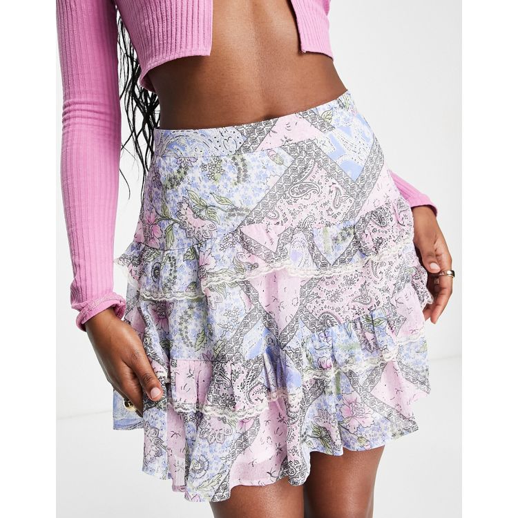 ASOS DESIGN ruffle tiered mini skirt in mixed paisley floral print