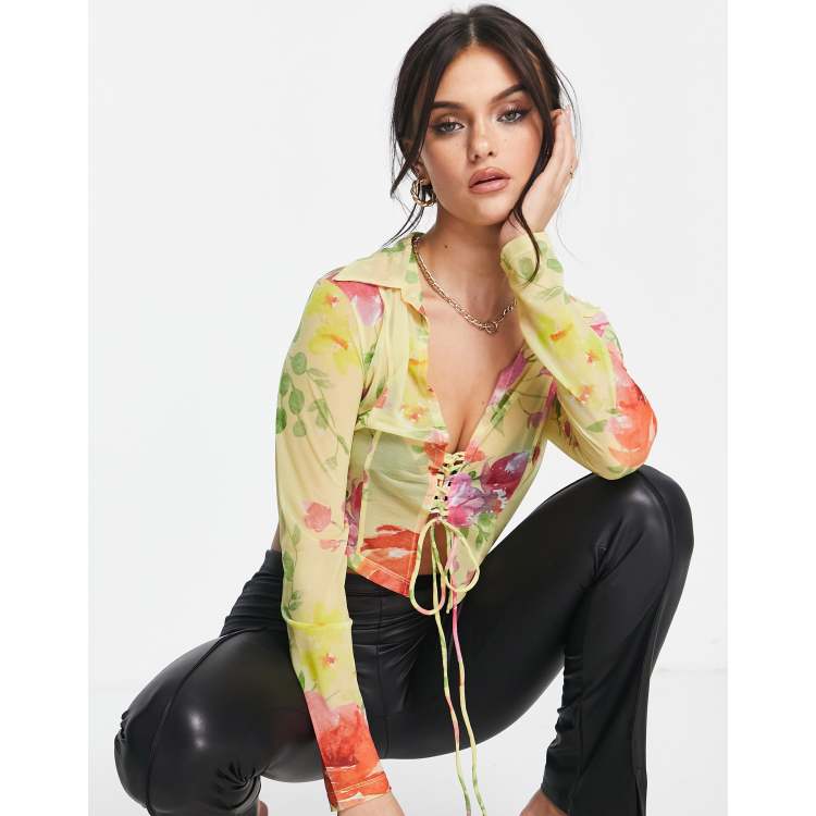 ASOS DESIGN ruffle top with tie front in floral | ASOS