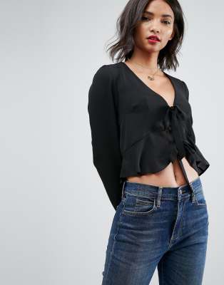 ASOS DESIGN Ruffle Top with Tie Front 