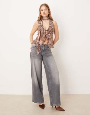 Asos Design Ruffle Vest With Scarf In Brown
