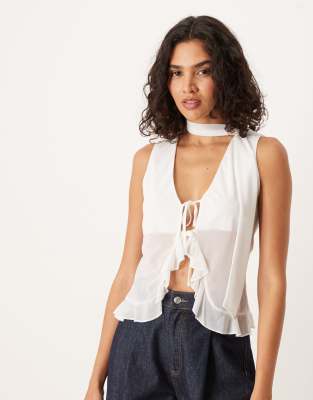 Asos Design Ruffle Vest With Scarf In White