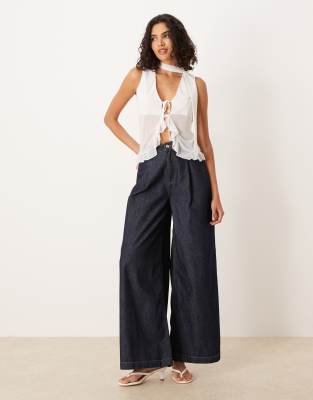Asos Design Ruffle Vest With Scarf In White