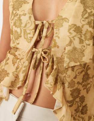 Asos Design Ruffle Vest With Scarf In Green