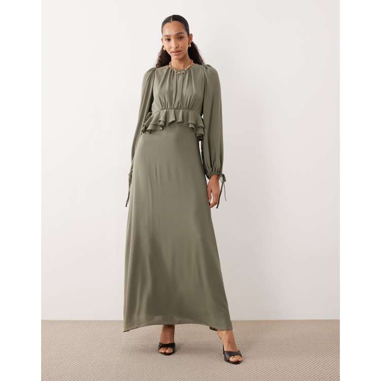 ASOS DESIGN ruffle waist maxi dress in khaki green | ASOS