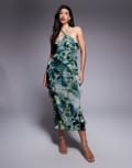 [ASOS DESIGN] ASOS DESIGN ruffle waterfall halter mesh midi dress in print-Multi 16 Floral