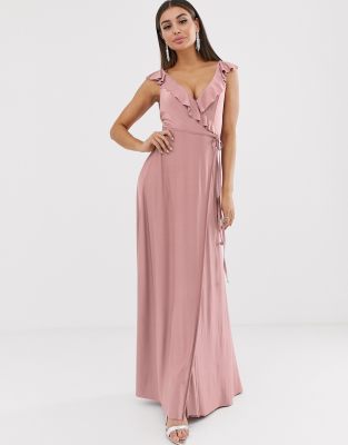 ASOS DESIGN ruffle wrap maxi dress with 