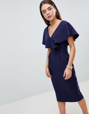 navy blue wrap midi dress