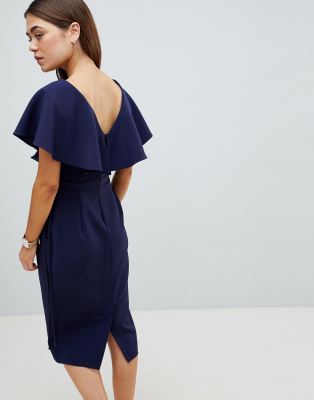 wrap ruffle midi dress