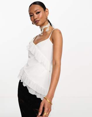 ASOS DESIGN tie front corset detail cami in natural