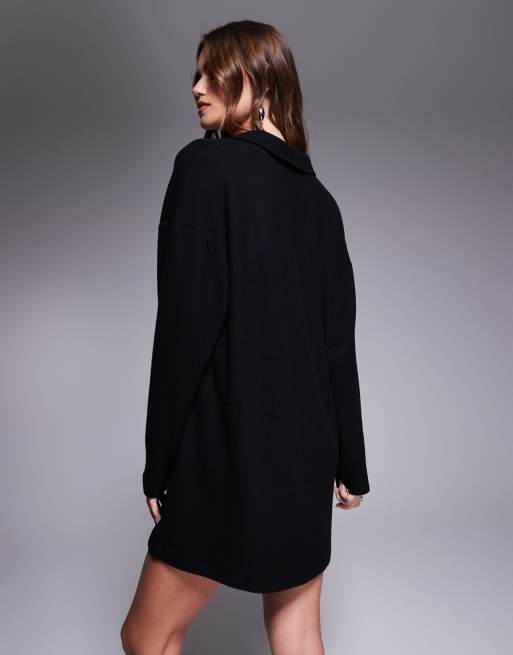 ASOS DESIGN rugby collar oversized super soft mini dress in black, 2 of 4