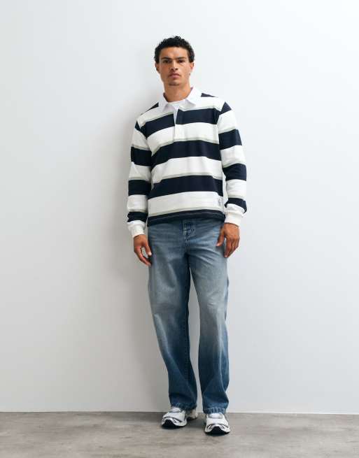 ASOS DESIGN - Rugby - Gestreept sweatshirt in marineblauw, 2 van 7