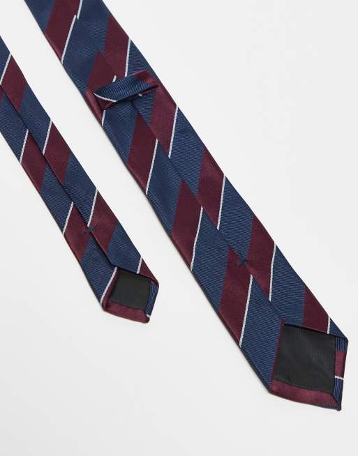 ASOS DESIGN – Rugby-Krawatte in Burgunderrot und Marineblau gestreift, 2 von 3