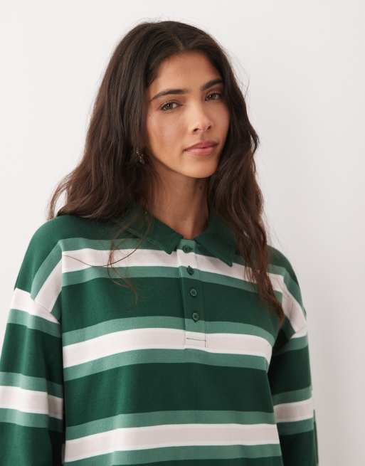 ASOS DESIGN – Rugby-Minikleid in Grün gestreift mit Polokragen, 2 von 4