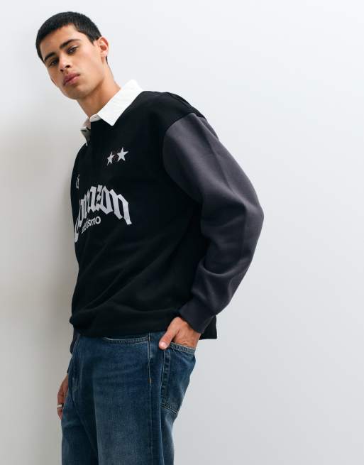 ASOS DESIGN rugby oversize avec patte de boutonnage dissimulée et imprimé pigmentaire noir, 3 de 5