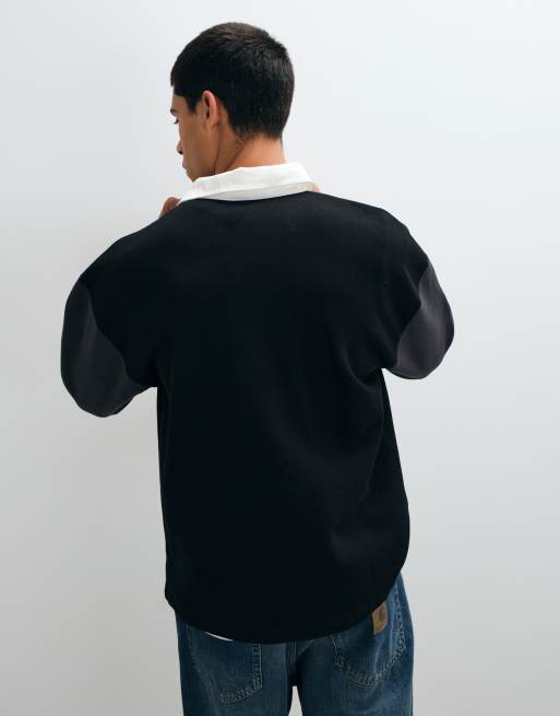 ASOS DESIGN rugby oversize avec patte de boutonnage dissimulée et imprimé pigmentaire noir, 5 de 5