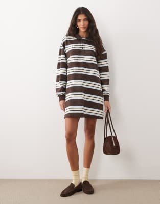 ASOS DESIGN rugby polo mini dress in brown stripes