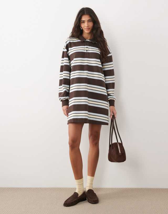 ASOS Design rugby polo mini dress in brown stripes-Multi