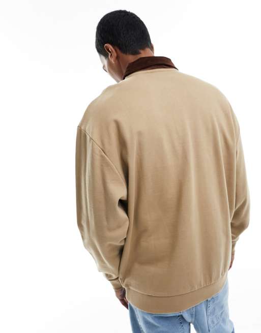 ASOS DESIGN – Rugby-Polo-Sweatshirt in Braun mit Oversize-Schnitt und Cordkragen , 3 von 4