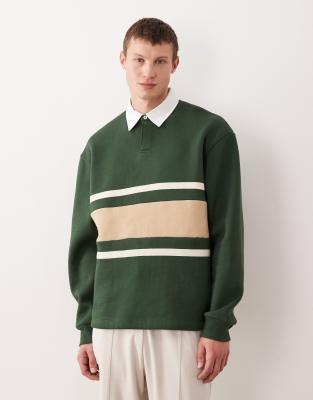Rugby-Polo-Sweatshirt in Grün im Relaxed Fit mit Cut-and-Sew-Design Grün XL