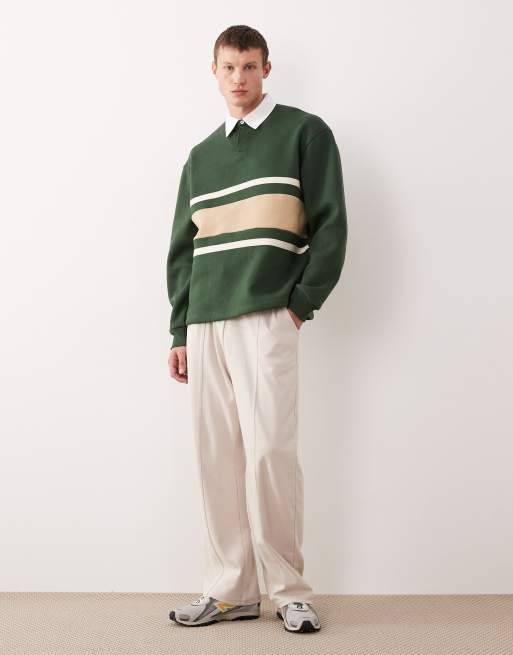 ASOS DESIGN – Rugby-Polo-Sweatshirt in Grün im Relaxed Fit mit Cut-and-Sew-Design, 2 von 5