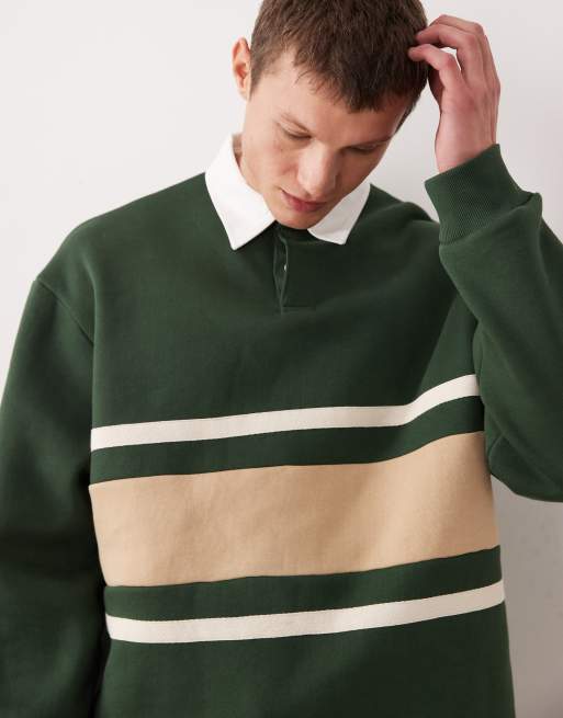 ASOS DESIGN – Rugby-Polo-Sweatshirt in Grün im Relaxed Fit mit Cut-and-Sew-Design, 5 von 5