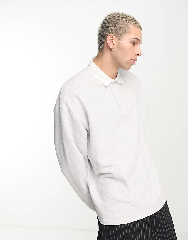 ASOS DESIGN - rugby polo sweatshirt in white marl