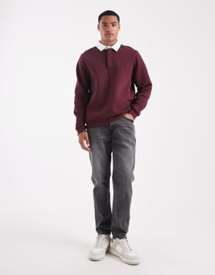 Asos Design Rugby Polo Sweatshirt With Contrast Collar In Red