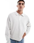 [ASOS DESIGN] ASOS DESIGN rugby polo sweatshirt with raglan sleeves in ice marl-White 2XL White marl