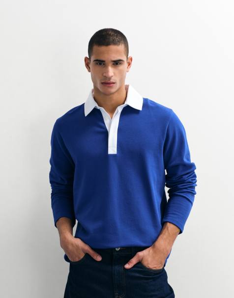 ASOS DESIGN rugby polo with contrast collar in blue - view 1