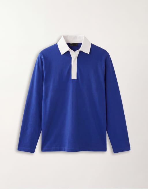 ASOS DESIGN rugby polo with contrast collar in blue, 6 of 9