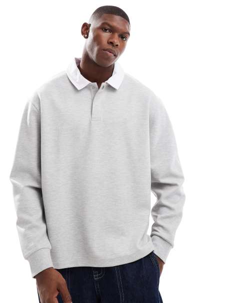 ASOS DESIGN – Rugby-Polohemd in Hellgrau mit Oversize-Schnitt - view 1