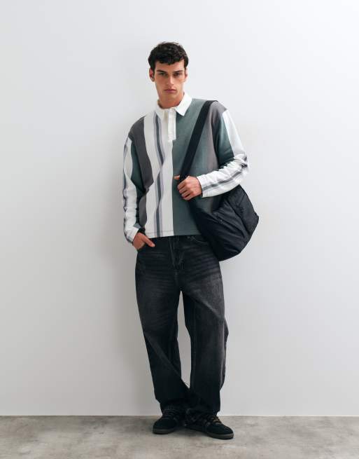 ASOS DESIGN rugby relaxed en molleton bouclé avec imprimé sublimé à rayures multicolore, 1 de 5