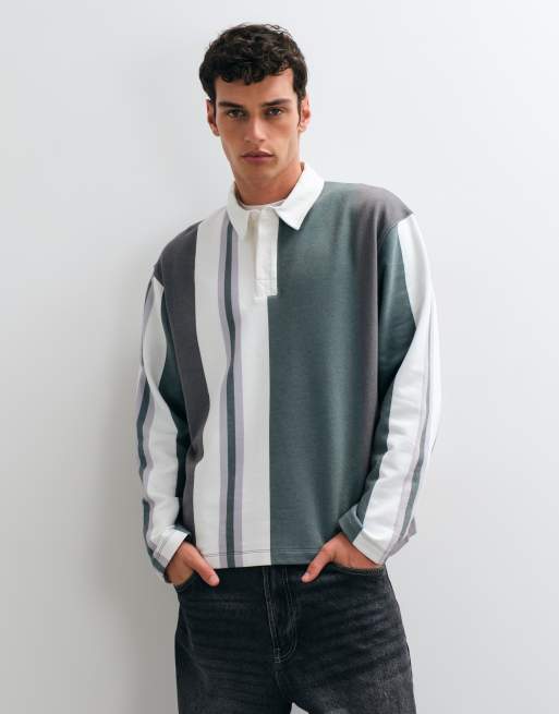 ASOS DESIGN rugby relaxed in loopback con stampa a righe sublimata multicolore, 4 di 5
