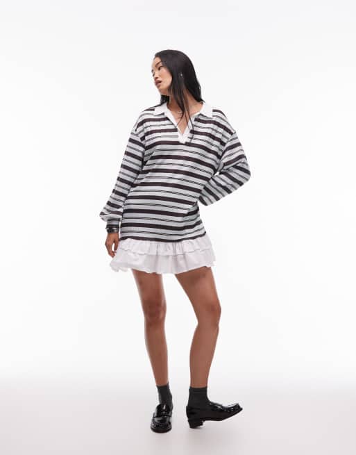 ASOS DESIGN - Rugby-skjortekjole i minilængde med blå striber og poplin-nederdel, 2 af 4