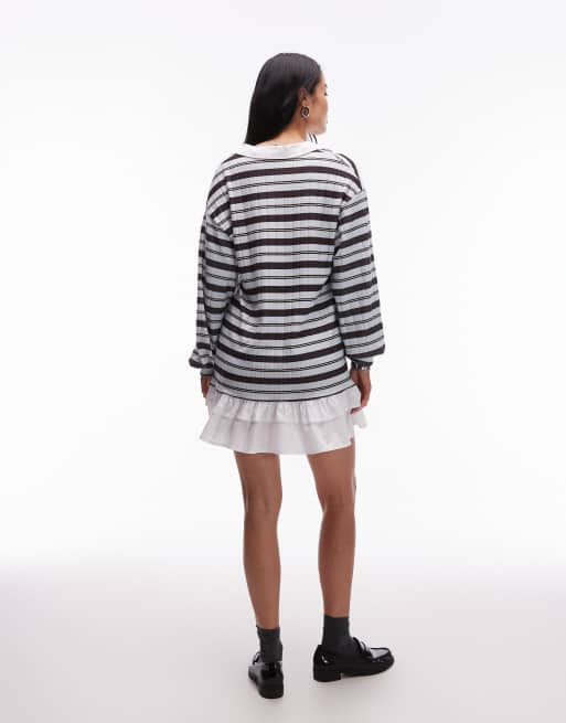ASOS DESIGN - Rugby-skjortekjole i minilængde med blå striber og poplin-nederdel, 3 af 4