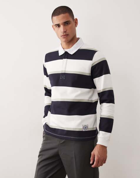 ASOS DESIGN rugby stripe sweatshirt in navy - view 1